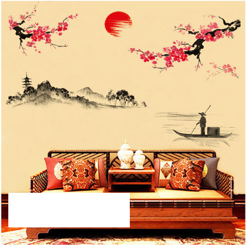 Decal cành đào đỏ